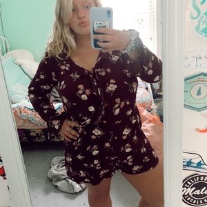 American Eagle Maroon Floral Romper